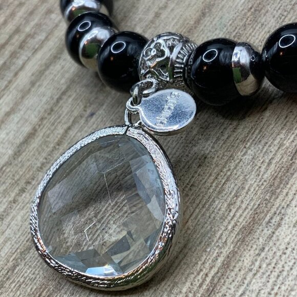 Chico's Crystal Silver Tone Black Faceted Stretch Bracelet - Picture 3 of 6